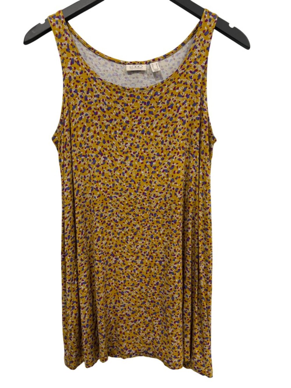 LOGO by Lori Goldstein Tank Top Small Printed Floral Knit Sleeveless Yellow Boho